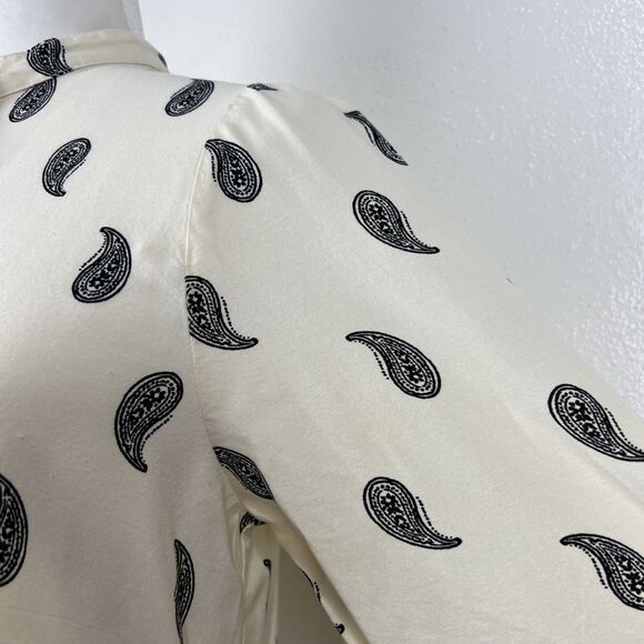 H&M Dress Women Small Beige Black Paisley All Over Print Long Sleeve Peplum Mini - Picture 11 of 15